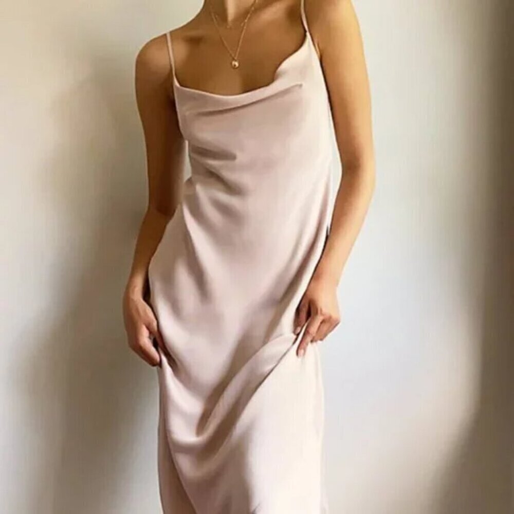 Aritzia Wilfred Canto Midi Satin Slip Dress Black Size Xxs View 3